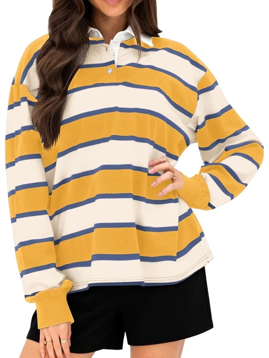 Tops - NWT Women’s XL Oversized Striped Rugby Polo Shirt Fall 2026